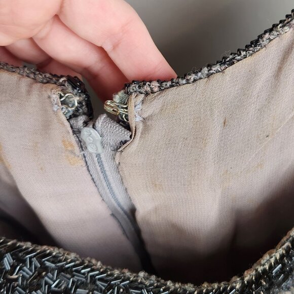 Vintage Gene Shelly's Boutique Internationale 100% Wool Beaded Midi Dress sz 10 - Picture 11 of 13